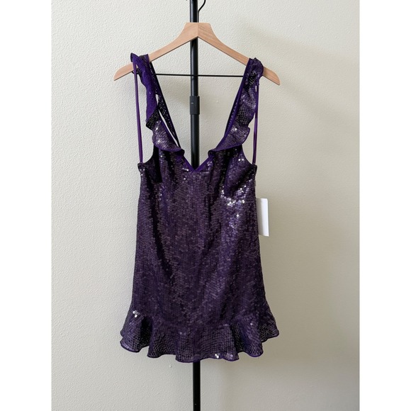 Mac Duggal Dresses & Skirts - Mac Duggal Sequin V Neck Ruffle Dress Purple Size 4 Party Cocktail